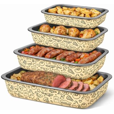 BAKAJI Set of 4 Rectangular Baking Trays 20 – 25 – 30 – 35 cm with Non-Stick Base and Homogeneous Baking, Ideal for Lasagne, Desserts, Easy to Clean BAKAJI Set of 4 Rectangular Baking Trays 20 – 25 – 30 – 35 cm with Non-Stick Base and Homogeneous Baking, Ideal for Lasagne, Desserts, Easy to Clean