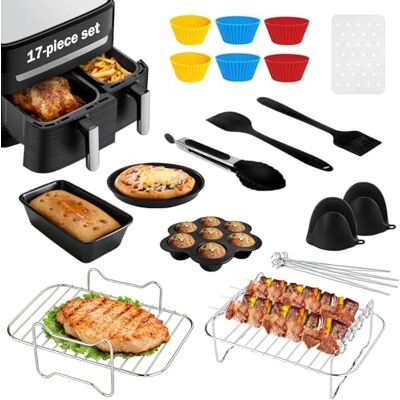 Woobroo 17 Pcs Air Fryer Kit for Ninja, Foodi DZ201/DZ401/550 Models, Includes Cooking Racks, Baking Sheets, Silicone Molds & Heat-Resistant Gloves Gift Set Woobroo 17 Pcs Air Fryer Kit for Ninja, Foodi DZ201/DZ401/550 Models, Includes Cooking Racks, Baking Sheets, Silicone Molds & Heat-Resistant Gloves Gift Set