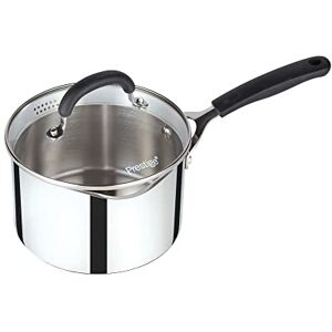 Prestige Made To Last Stainless Steel Saucepan with Lid 18cm Saucepan with Straining Lid, Measurement Guide & Easy Grip Silicone Handles, Induction Suitable, Dishwasher Safe Cookware Prestige Made To Last Stainless Steel Saucepan with Lid 18cm Saucepan with Straining Lid, Measurement Guide & Easy Grip Silicone Handles, Induction Suitable, Dishwasher Safe Cookware