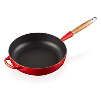 LE CREUSET Signature Cast Iron Saute Pan with Wooden Handle 28cm Cerise, 20259280600422 LE CREUSET Signature Cast Iron Saute Pan with Wooden Handle 28cm Cerise, 20259280600422