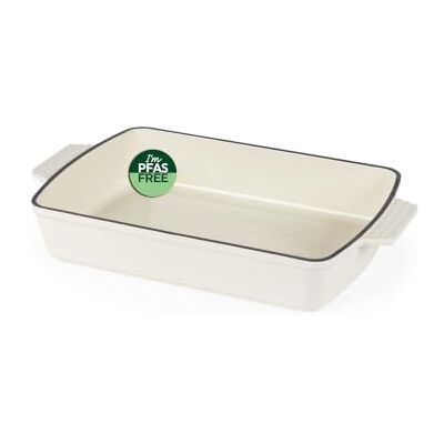 Salter Chester Cast Iron Roaster 39.7 X 23.7 X 6.7 Cm, Cream Enamel Finish, Oven Safe To 240 C, Suitable For Induction, PFAS-Free, Heat Retention For Even Cooking, Hob To Table Salter Chester Cast Iron Roaster 39.7 X 23.7 X 6.7 Cm, Cream Enamel Finish, Oven Safe To 240 C, Suitable For Induction, PFAS-Free, Heat Retention For Even Cooking, Hob To Table