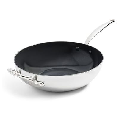 Greenpan Barcelona Evershine Tri-Ply Stainless Steel Healthy Diamond Reinforced Ceramic Non-Stick 30 cm/4.7 Litre Wok, PFAS-Free, Multi Clad, Induction, Oven Safe, Silver Greenpan Barcelona Evershine Tri-Ply Stainless Steel Healthy Diamond Reinforced Ceramic Non-Stick 30 cm/4.7 Litre Wok, PFAS-Free, Multi Clad, Induction, Oven Safe, Silver
