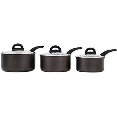 Tower Cerasure 3 Piece Saucepan Set with Non-Stick Coating, Suitable for all Hob Types, Graphite, T80303 Tower Cerasure 3 Piece Saucepan Set with Non-Stick Coating, Suitable for all Hob Types, Graphite, T80303