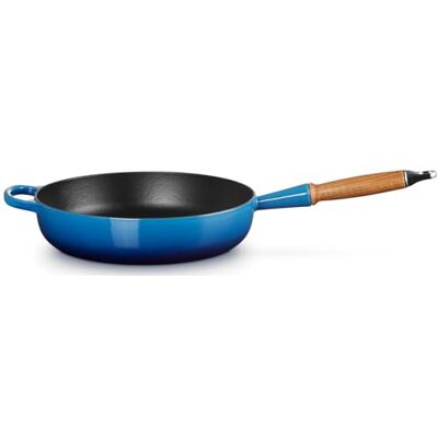 LE CREUSET Signature Azure Blue 20259282200422 Cast Iron Saute Pan with Wooden Handle 28 cm LE CREUSET Signature Azure Blue 20259282200422 Cast Iron Saute Pan with Wooden Handle 28 cm