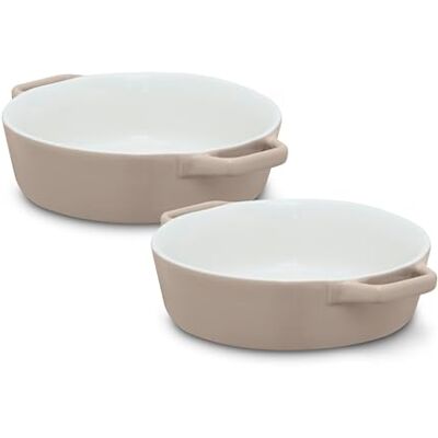 Barbary & Oak Nattura Set of Two 21.5cm Round Baking Dishes, Made from Strong Stoneware, Smooth Glaze Interior, Easy Grip Handles, Dishwasher Safe, Cashmere, BO875026CSH Barbary & Oak Nattura Set of Two 21.5cm Round Baking Dishes, Made from Strong Stoneware, Smooth Glaze Interior, Easy Grip Handles, Dishwasher Safe, Cashmere, BO875026CSH