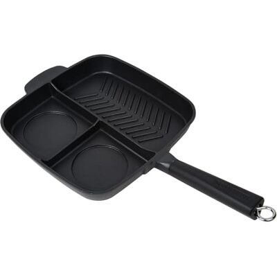 Masterpan Non Stick 3 Section Grill & Griddle Pan 28cm Perfect for Steak, Skillet Griddle Pans Space Saving Camping Induction Hob Pan Masterpan Non Stick 3 Section Grill & Griddle Pan 28cm Perfect for Steak, Skillet Griddle Pans Space Saving Camping Induction Hob Pan
