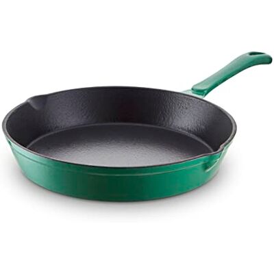 Barbary & Oak BO800255GRN Cast Iron Round Fry Pan with Durable Enamel Interior, 26cm, Verdigris Green Barbary & Oak BO800255GRN Cast Iron Round Fry Pan with Durable Enamel Interior, 26cm, Verdigris Green