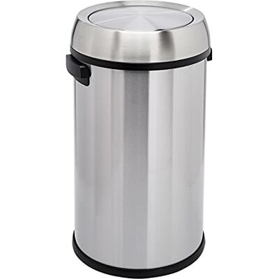Amazon Basics Round Cylindrical Stainless Steel Rubbish Bin With Swing Lid, 65 litre, Silver & Black Amazon Basics Round Cylindrical Stainless Steel Rubbish Bin With Swing Lid, 65 litre, Silver & Black