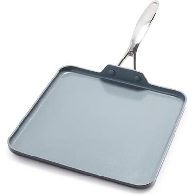 Greenpan Valencia Pro Hard Anodised Healthy Ceramic Non-Stick 28 cm Square Griddle, Pancake & Crepe Pan, PFAS-Free, Induction, Oven Safe, Grey Greenpan Valencia Pro Hard Anodised Healthy Ceramic Non-Stick 28 cm Square Griddle, Pancake & Crepe Pan, PFAS-Free, Induction, Oven Safe, Grey