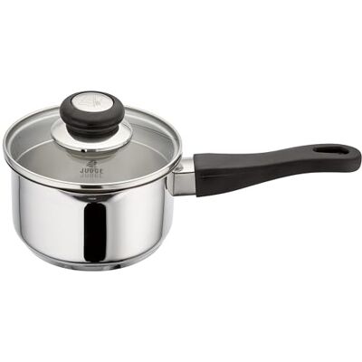Judge Vista Draining Stainless Steel Medium Saucepan with Pouring Lip 14cm 1L, Shatterproof Glass Strain & Pour Lid, Induction Ready, Oven Safe Judge Vista Draining Stainless Steel Medium Saucepan with Pouring Lip 14cm 1L, Shatterproof Glass Strain & Pour Lid, Induction Ready, Oven Safe