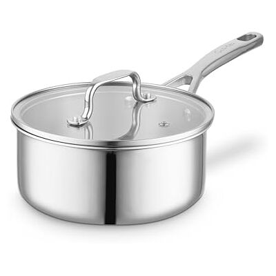 Sur La Table Tri-Ply 18cm Saucepan with Tempered Glass Lid, Satin Interior Finish, Induction Compatible, Stainless Steel, SLT900232 Sur La Table Tri-Ply 18cm Saucepan with Tempered Glass Lid, Satin Interior Finish, Induction Compatible, Stainless Steel, SLT900232