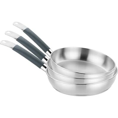 BRA Master Set of Frying Pans 20-24-28 cm, Stainless Steel, Non-Stick, PFOA Free, Full Induction, Suitable for All Types of Cookers, Silicone Coated Stainless Steel Handle BRA Master Set of Frying Pans 20-24-28 cm, Stainless Steel, Non-Stick, PFOA Free, Full Induction, Suitable for All Types of Cookers, Silicone Coated Stainless Steel Handle