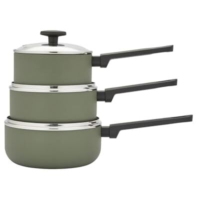 Morphy Richards 3-Piece Saucepan Set, Recycled Aluminium, 16cm, 18cm & 20cm Saucepans, Non Stick Coating, Soft Touch Handles, Suitable for All Hobs, Green, 859000 Morphy Richards 3-Piece Saucepan Set, Recycled Aluminium, 16cm, 18cm & 20cm Saucepans, Non Stick Coating, Soft Touch Handles, Suitable for All Hobs, Green, 859000