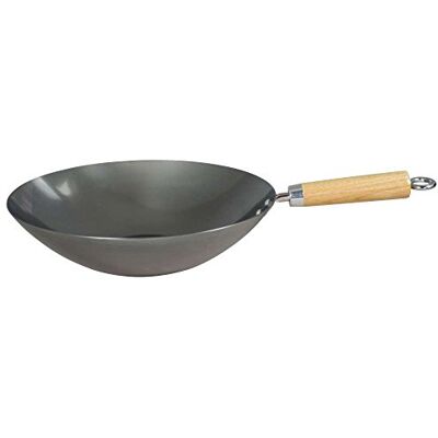 Dexam 12108512 Professional Carbon Steel Wok 30cm/12-inch, Black, 1.8mm Heavy Gauge Unseasoned Dexam 12108512 Professional Carbon Steel Wok 30cm/12-inch, Black, 1.8mm Heavy Gauge Unseasoned