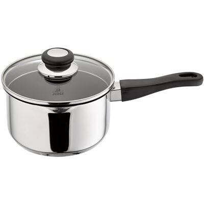 Judge Vista Draining Non-Stick Large Saucepan with Pouring Lip 18cm 2.1L Shatterproof Glass Strain & Pour Lid, Induction Ready, Oven Safe Judge Vista Draining Non-Stick Large Saucepan with Pouring Lip 18cm 2.1L Shatterproof Glass Strain & Pour Lid, Induction Ready, Oven Safe