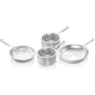 Ninja EverClad Stainless Steel 4-Piece, Set of 2 Saucepan and 2 Frying Pan, Suitable for All hob Types Including Induction, Oven Safe to 300°C, Full Induction Base, Silver, C94000EUI Ninja EverClad Stainless Steel 4-Piece, Set of 2 Saucepan and 2 Frying Pan, Suitable for All hob Types Including Induction, Oven Safe to 300°C, Full Induction Base, Silver, C94000EUI
