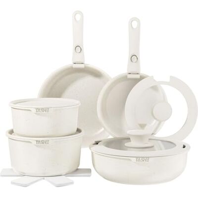YASHE 15-Piece Non-Stick Pots and Pans Set, Granite Cookware with Removable Handles, Stackable, Easy to Clean, Induction & Gas Hob Compatible YASHE 15-Piece Non-Stick Pots and Pans Set, Granite Cookware with Removable Handles, Stackable, Easy to Clean, Induction & Gas Hob Compatible