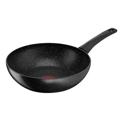 Tefal Titanium Stone Wok 28 cm, High-Performance Non-Stick Durable Coating, Metal Spatula Safe, All Hobs Including Induction, Thermo-Signal, Black, E1051945 Tefal Titanium Stone Wok 28 cm, High-Performance Non-Stick Durable Coating, Metal Spatula Safe, All Hobs Including Induction, Thermo-Signal, Black, E1051945