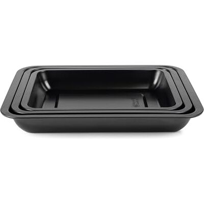 Russell Hobbs Everyday 3-Piece Roaster Set – Stackable Roasting Trays, Non-Stick ILAG Coating, Carbon Steel, Made in The UK, Dishwasher Safe, 5 Year Guarantee, Meat, Vegetables, Sunday Roasts, Black Russell Hobbs Everyday 3-Piece Roaster Set – Stackable Roasting Trays, Non-Stick ILAG Coating, Carbon Steel, Made in The UK, Dishwasher Safe, 5 Year Guarantee, Meat, Vegetables, Sunday Roasts, Black