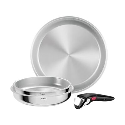 Tefal Ingenio Comfort Max 4-Piece Pan Set, Extra Strong Base, Unsealed, Space-Saving, Thermal Signal, Safe Grip, Effortless Cleaning, Stainless Steel, L968S434 Tefal Ingenio Comfort Max 4-Piece Pan Set, Extra Strong Base, Unsealed, Space-Saving, Thermal Signal, Safe Grip, Effortless Cleaning, Stainless Steel, L968S434