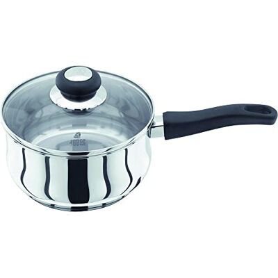 Judge Vista Stainless Steel Large Saucepan 18cm, 1.8L, Shatterproof Vented Glass Lid, Induction Ready, Oven Safe Judge Vista Stainless Steel Large Saucepan 18cm, 1.8L, Shatterproof Vented Glass Lid, Induction Ready, Oven Safe