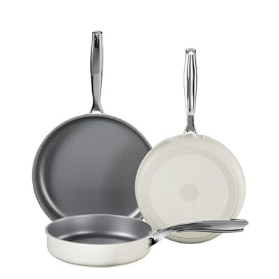 Koch Kode Ceramic Non-Stick Frying Pan Set, 3 Pieces, 20 cm, 24 cm, 28 cm with Stainless Steel Handles, Induction Cookware Set, Dishwasher Safe, Gas and Oven Compatible, Beige Koch Kode Ceramic Non-Stick Frying Pan Set, 3 Pieces, 20 cm, 24 cm, 28 cm with Stainless Steel Handles, Induction Cookware Set, Dishwasher Safe, Gas and Oven Compatible, Beige