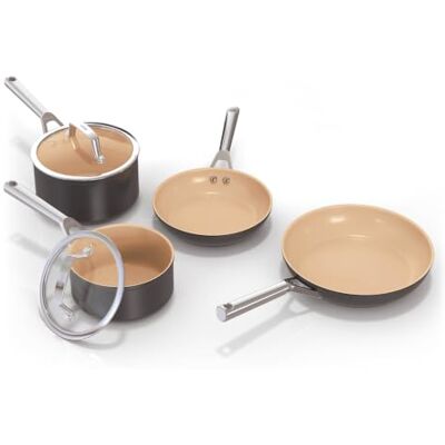 Ninja Extended Life 4-Piece Ceramic Cookware Set (24cm Fry pan 28cm Fry pan 2.5QT Sauce pan 3.5QT Sauce pan), Non-Stick (No PFAs, PFOAs, Lead or Cadmium), Oven Safe 285°C, Grey, CW94000EUI Ninja Extended Life 4-Piece Ceramic Cookware Set (24cm Fry pan 28cm Fry pan 2.5QT Sauce pan 3.5QT Sauce pan), Non-Stick (No PFAs, PFOAs, Lead or Cadmium), Oven Safe 285°C, Grey, CW94000EUI