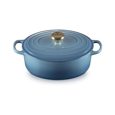 LE CREUSET Signature Enamelled Cast Iron Oval Casserole Dish With Lid, 27 cm, 4.1 Litre, Chambray, 21178274344441 LE CREUSET Signature Enamelled Cast Iron Oval Casserole Dish With Lid, 27 cm, 4.1 Litre, Chambray, 21178274344441