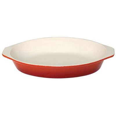 NISBETS Vogue Oval Cast Iron Gratin Dish 650 ml, Orange, Size: 40(H) x 140(W) x 195(D) mm, Enamelled Cast Iron, Induction Compatible, All Oven & Hob Type Compatible, Potato Gratin Oven Dish, GH318 NISBETS Vogue Oval Cast Iron Gratin Dish 650 ml, Orange, Size: 40(H) x 140(W) x 195(D) mm, Enamelled Cast Iron, Induction Compatible, All Oven & Hob Type Compatible, Potato Gratin Oven Dish, GH318