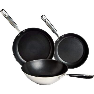 Amazon Basics Non-Stick Frying Pan and Wok Set, Ceramic Stainless Steel Cookware, 24cm and 28cm Pans with 28cm Wok, Induction and Oven-Safe, 3-Piece Amazon Basics Non-Stick Frying Pan and Wok Set, Ceramic Stainless Steel Cookware, 24cm and 28cm Pans with 28cm Wok, Induction and Oven-Safe, 3-Piece