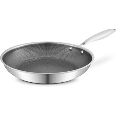 Tower Ti-Clad 20cm Hybrid Frying Pan Titanium-Infused Tri-Ply Induction Cookware, CeramiShield™ Pro Non-Stick, Enhanced Browning, Metal Utensil Safe, T900330GRY Tower Ti-Clad 20cm Hybrid Frying Pan Titanium-Infused Tri-Ply Induction Cookware, CeramiShield™ Pro Non-Stick, Enhanced Browning, Metal Utensil Safe, T900330GRY