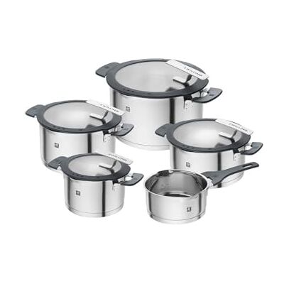 ZWILLING Simplify Cookware Set, 5-Piece, with Pouring Function, Stay-Cool Handles, Induction-Suitable, Stainless Steel, Silver ZWILLING Simplify Cookware Set, 5-Piece, with Pouring Function, Stay-Cool Handles, Induction-Suitable, Stainless Steel, Silver