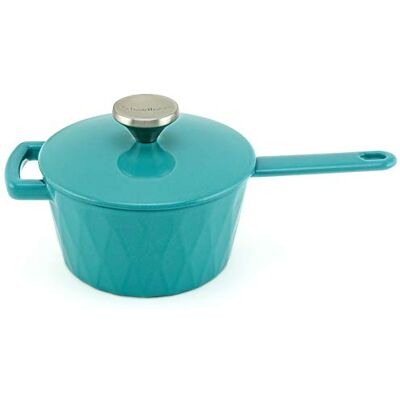 HearthStone Cookware Diamond Enameled Cast Iron Saucepan, Turquoise, 18 cm, 1.6 Litre for All Surfaces Including Induction and Oven HearthStone Cookware Diamond Enameled Cast Iron Saucepan, Turquoise, 18 cm, 1.6 Litre for All Surfaces Including Induction and Oven