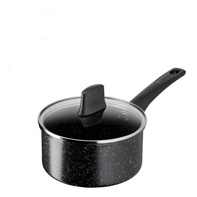 Tefal Titanium Stone Saucepan 18 cm + Lid, High-Performance Non-Stick Durable Coating, Metal Safe, All Hobs Including Induction, Thermo-Signal, Black, E1052345 Tefal Titanium Stone Saucepan 18 cm + Lid, High-Performance Non-Stick Durable Coating, Metal Safe, All Hobs Including Induction, Thermo-Signal, Black, E1052345