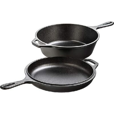 Lodge Pre-Seasoned Cast Iron Multi-Function Combo Cooker. Dutch Oven Pot, Skillet and Lid for Indoor and Outdoor Use. Induction, Oven, Grill and Metal Utensil Safe. Made in the USA. 3 Litre/3.2 Quart Lodge Pre-Seasoned Cast Iron Multi-Function Combo Cooker. Dutch Oven Pot, Skillet and Lid for Indoor and Outdoor Use. Induction, Oven, Grill and Metal Utensil Safe. Made in the USA. 3 Litre/3.2 Quart