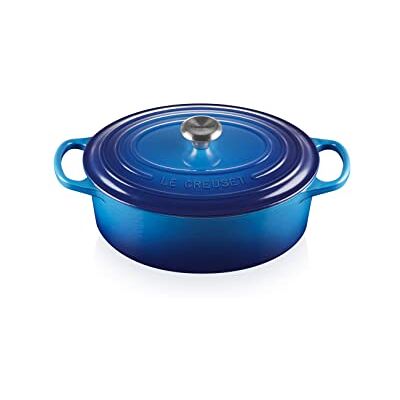 LE CREUSET Signature Enamelled Cast Iron Oval Casserole Dish With Lid, 27 cm, 4.1 Litre, Azure, 21178272202430 LE CREUSET Signature Enamelled Cast Iron Oval Casserole Dish With Lid, 27 cm, 4.1 Litre, Azure, 21178272202430