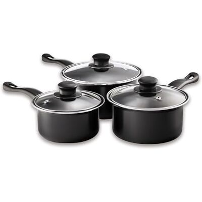 Pendeford Value Plus Saucepan Set 3PC Carbon Steel Non-Stick with Tempered Glass Lids 16cm 18cm 20cm Easy Clean, Lightweight, Dishwasher Safe Suitable for All Hob Types Except Induction Pendeford Value Plus Saucepan Set 3PC Carbon Steel Non-Stick with Tempered Glass Lids 16cm 18cm 20cm Easy Clean, Lightweight, Dishwasher Safe Suitable for All Hob Types Except Induction