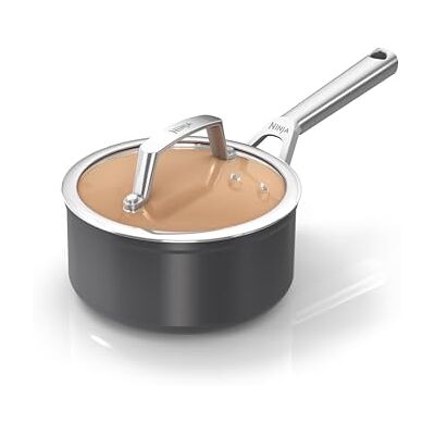 Ninja Extended Life 16cm Ceramic Saucepan with lid, Non-Stick (No PFAS, PFOA, Lead or Cadmium), Induction Compatible, Oven Safe Up to 285°C, Terracotta and Grey, CW90216EUI Ninja Extended Life 16cm Ceramic Saucepan with lid, Non-Stick (No PFAS, PFOA, Lead or Cadmium), Induction Compatible, Oven Safe Up to 285°C, Terracotta and Grey, CW90216EUI
