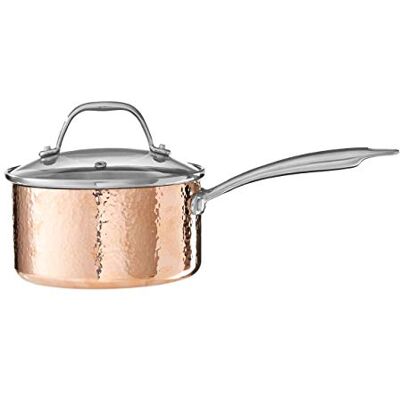 Premier Housewares Minerva Saucepan, Hammered Copper, Tri-Ply, Stainless Steel, Glass lid, 16cm Premier Housewares Minerva Saucepan, Hammered Copper, Tri-Ply, Stainless Steel, Glass lid, 16cm