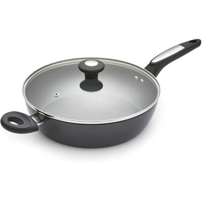Morphy Richards Lidded Saute Pan, Forged Aluminium, 28cm, Non-Stick Ceramic Coating, Tempered Glass Lid, Large Helper Handle, One Pot Cooking, Suitable for All Hobs, Black, 850703 Morphy Richards Lidded Saute Pan, Forged Aluminium, 28cm, Non-Stick Ceramic Coating, Tempered Glass Lid, Large Helper Handle, One Pot Cooking, Suitable for All Hobs, Black, 850703