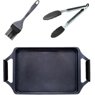 NERTHUS FIH 1668 – Griddle Cast Aluminium Quantanium PPG – Induction, Gas and Ceramic – 43 cm – Set with Tongs and Silicone Brush NERTHUS FIH 1668 – Griddle Cast Aluminium Quantanium PPG – Induction, Gas and Ceramic – 43 cm – Set with Tongs and Silicone Brush