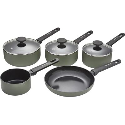Morphy Richards 5-Piece Saucepan Set, Recycled Aluminium, 14cm Milk Pan, 23cm Frying Pan, 16cm, 18cm & 20cm Saucepan, Non Stick Coating, Soft Touch Handles, Suitable for All Hobs, Green Morphy Richards 5-Piece Saucepan Set, Recycled Aluminium, 14cm Milk Pan, 23cm Frying Pan, 16cm, 18cm & 20cm Saucepan, Non Stick Coating, Soft Touch Handles, Suitable for All Hobs, Green