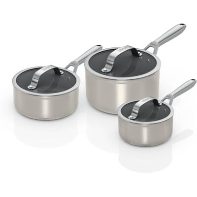 Ninja Ceramic Pro 3-piece Saucepan Set with Lids, Oven Safe to 285°C, All Hob Compatible, Cooking Surface Made PTFE & PFAS-Free, Full Induction Base, Stone CW33003EUIST Ninja Ceramic Pro 3-piece Saucepan Set with Lids, Oven Safe to 285°C, All Hob Compatible, Cooking Surface Made PTFE & PFAS-Free, Full Induction Base, Stone CW33003EUIST
