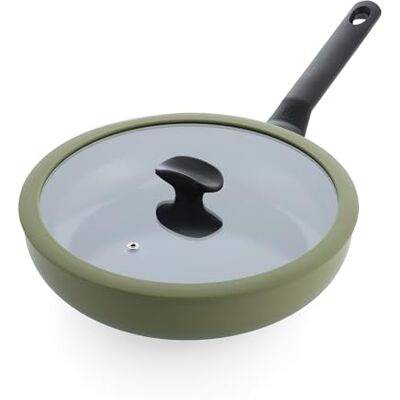 BK Enjoy Non-Stick Ceramic Sauté Pan with Lid, Diameter 28 cm / 3.4 L, PFAS-Free, Induction Pan, Oven Safe up to 160 °C, Dishwasher Safe, Quick Heating, Cool Handles, Olive Green BK Enjoy Non-Stick Ceramic Sauté Pan with Lid, Diameter 28 cm / 3.4 L, PFAS-Free, Induction Pan, Oven Safe up to 160 °C, Dishwasher Safe, Quick Heating, Cool Handles, Olive Green