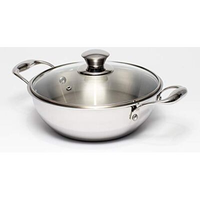 Zinel 5032 Tri-Ply Wok with Glass Lid, 2.2L-22cm, Stainless Steel, Silver Zinel 5032 Tri-Ply Wok with Glass Lid, 2.2L-22cm, Stainless Steel, Silver