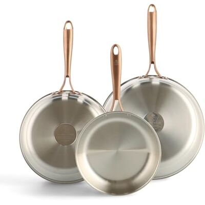BK Cookware Rose Stainless Steel Frying Pan Set, 3-Piece, Diameter 20/24/28 cm, Induction, Uncoated, Oven-Safe up to 230 °C, Dishwasher Safe, 18/10 Stainless Steel, Silver BK Cookware Rose Stainless Steel Frying Pan Set, 3-Piece, Diameter 20/24/28 cm, Induction, Uncoated, Oven-Safe up to 230 °C, Dishwasher Safe, 18/10 Stainless Steel, Silver