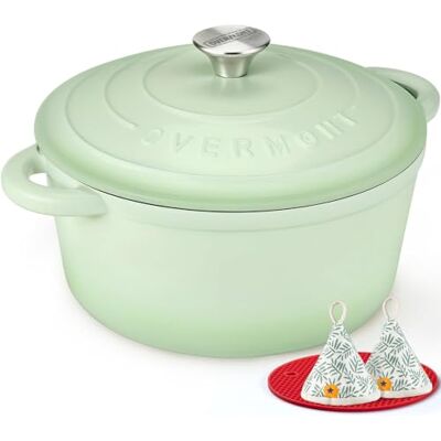 OVERMONT 28cm/6.6L Enamelled Cast Iron Dutch Oven Pot with Lid,7QT, Cookbook& Cotton Potholders -Non-stick Dutch Oven for Braising, Stews, Roasting, Bread Baking Bean green OVERMONT 28cm/6.6L Enamelled Cast Iron Dutch Oven Pot with Lid,7QT, Cookbook& Cotton Potholders -Non-stick Dutch Oven for Braising, Stews, Roasting, Bread Baking Bean green