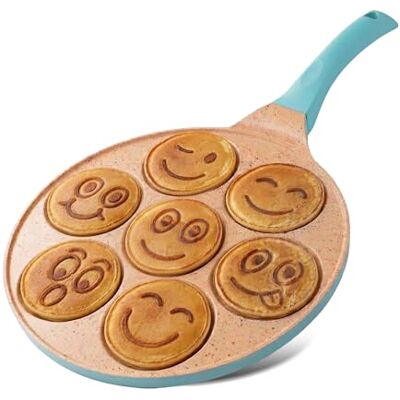 joeji's Kitchen 7 Hole Pancake Pan 26cm Smiley Faces Mold Non Stick and Induction Suitable Lightweight Cast Aluminium Mini Pancakes Fun Kids Breakfast Blue joeji's Kitchen 7 Hole Pancake Pan 26cm Smiley Faces Mold Non Stick and Induction Suitable Lightweight Cast Aluminium Mini Pancakes Fun Kids Breakfast Blue