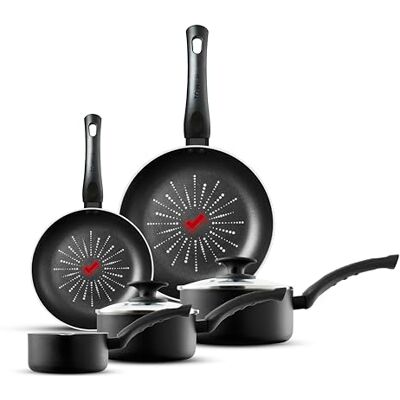 Tower T700304 SmartStart Classic 5 Piece Cookware Set with Easy Clean Aeroglide Non-Stick Coating, Oven Safe, Long Lasting, PFOA Free, Black Tower T700304 SmartStart Classic 5 Piece Cookware Set with Easy Clean Aeroglide Non-Stick Coating, Oven Safe, Long Lasting, PFOA Free, Black