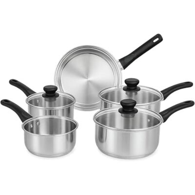 Acense 5-Piece Stainless Steel Induction Cookware Set – Black Handle (Milk Pan, Saucepans & Frying Pan) – Durable, Easy-Clean, Dishwasher Safe Acense 5-Piece Stainless Steel Induction Cookware Set – Black Handle (Milk Pan, Saucepans & Frying Pan) – Durable, Easy-Clean, Dishwasher Safe